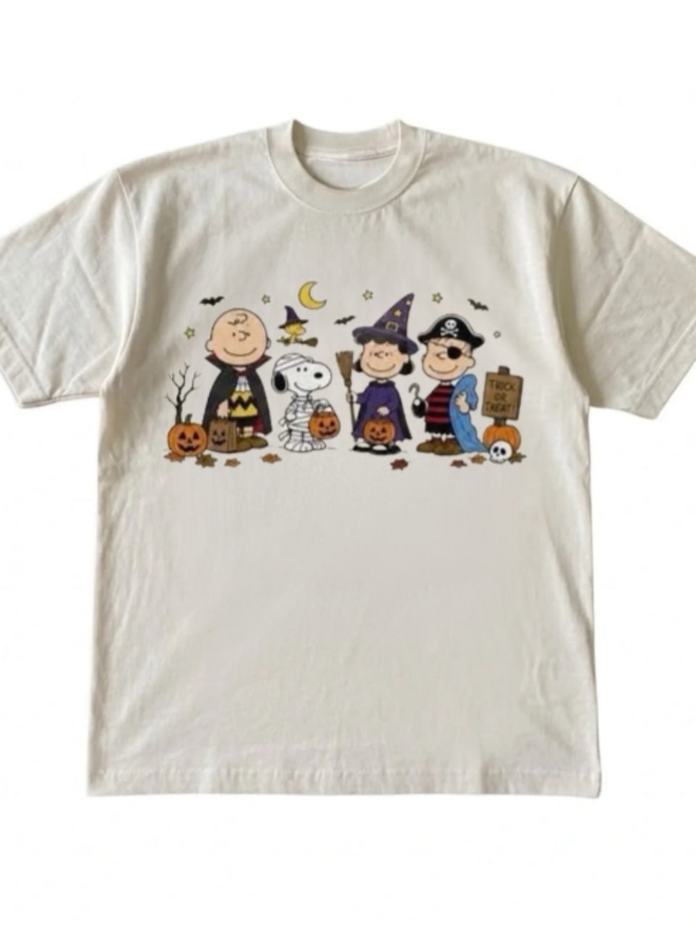 Cream Peanuts Halloween Characters Short Sleeve Tee